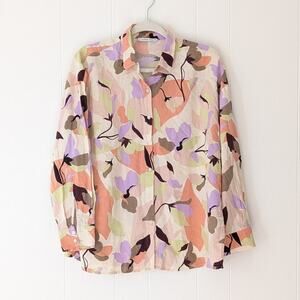 Jimmy Key Floral Linen Blend Button Down Shirt, size M